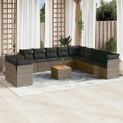 vidaXL 12 pcs conjunto de sofás jardim c/ almofadões vime PE cinzento