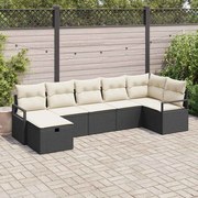 vidaXL Conjunto Sofá de Jardim 7 Peças com Almofadas em Rattan Preto