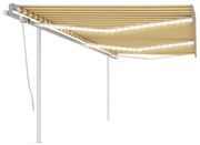 vidaXL Toldo retrátil manual com LED 6x3 m amarelo e branco