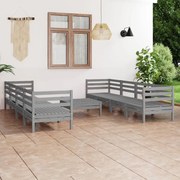 vidaXL 9 pcs conjunto lounge de jardim pinho maciço cinzento