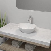 vidaXL Lavatório com torneira misturadora cerâmica oval branco