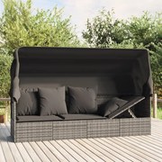 vidaXL Sofá lounge de exterior c/ toldo e almofadões vime PE cinzento