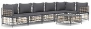 7 pcs conjunto lounge de jardim c/ almofadões vime PE antracite