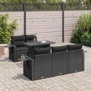 vidaXL 6 pcs conjunto sofás de jardim c/ almofadões vime PE preto