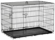PawHut Gaiola para Cães com 2 Portas 121x74,5x81 cm Gaiola para Animais de Estimação de Arame Dobrável com Alça de Transporte Preto | Aosom Portugal