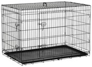 PawHut Gaiola para Cães com 2 Portas Gaiola para Animais de Estimação de Arame Dobrável com Alça de Transporte 121x74,5x81cm Preto | Aosom Portugal