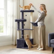 Arranhador para gatos com grande cavidade e várias áreas para brincar e descansar 48,5 x 48,5 x 140,7 cm Cinzento escuro