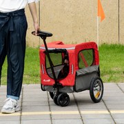 Reboque de Bicicleta para Cães 2 em 1 Carrinho para Animais de Estimação com Cinto de Segurança Guiador de Empurre Removível Bandeira e Refletores Car