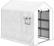 Outsunny Estufa de Jardim 3 m² com 3 Prateleiras Pe 135 g/m² Anti-Uv Porta Enrolável e Janelas em Tela | Aosom Portugal