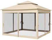 Outsunny Tenda Dobrável de Exterior Tenda de Jardim com Teto Duplo Rede Mosquiteira Amovível 325x325x270 cm Creme