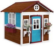 Outsunny Casa de Brincar Infantil para Jardim Casa de Madeira para Crianças com Porta Janelas e Floreiras 114x127x135 cm Marrom | Aosom Portugal
