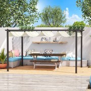 Pérgola de Alumínio 4x3 Pérgola de Jardim com Teto Retrátil Tecido de Poliéster e 8 Orifícios de Drenagem para Pátio Terraço Exterior Creme