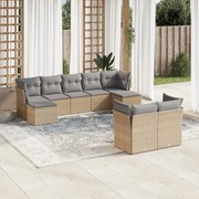 vidaXL 9 pcs conjunto de sofás p/ jardim com almofadões vime PE bege