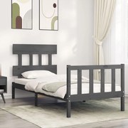 Estrutura de cama com cabeceira 90x200 cm madeira maciça cinza