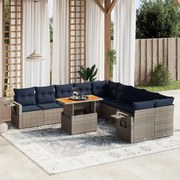 vidaXL 11 pcs conjunto sofás de jardim c/ almofadões vime PE cinzento