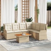 vidaXL 5 pcs conjunto lounge p/ jardim com almofadões vime PE bege