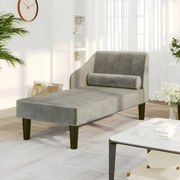 Chaise longue com rolo veludo cinza-claro