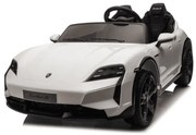 Carro elétrico infantil 24v Porsche Taycan - Turbo S, 2 lugares, Pneus de borracha, assento em couro sintético Branco