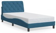 Estrutura de cama c/ cabeceira 100x200 cm veludo azul