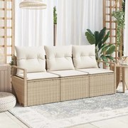 vidaXL Conjunto de sofá de jardim 3 peças com almofadas bege em rattan sintético