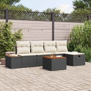 vidaXL Conjunto de Sofá de Jardim 6 Peças com Almofadas Pretas de Rattan Poli