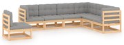7 pcs conjunto lounge de jardim c/ almofadões pinho maciço