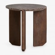 Pack De 2 Mesas De Cabeceira Ø50 Cm Em Pedra Natural E Madeira De Manga Lavinia Mármore Castanho Emperador & Madeira De Cabo Escuro - Sklum