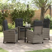 vidaXL Conjunto de Jantar de Jardim - 5 Peças com Almofadas em Vime Sintético Cinza
