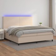 Cama box spring c/colchão/LED 200x200cm couro artif. cappuccino