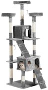 PawHut Arranhador para Gatos Grande 49x49x173 cm com Múltiplos Níveis Cavernas e Brinquedos Suspensos Cinza | Aosom Portugal