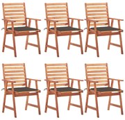 vidaXL Cadeiras de jantar p/ jardim 6 pcs c/ almofadões acácia maciça