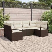 vidaXL Conjunto de Sofá de Jardim 6 Peças com Almofadas Castanho em Rattan Sintético