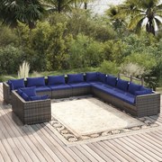 vidaXL 11 pcs conjunto lounge de jardim c/ almofadões vime PE cinzento