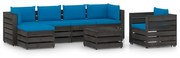 7 pcs conj. lounge jardim + almofadões madeira impreg. cinzento