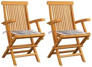 vidaXL Cadeiras de jardim c/ almofadões xadrez cinzento 2 pcs teca