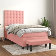 vidaXL Cama com molas/colchão 100x200 cm veludo rosa