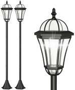 Outsunny Conjunto de Candeeiros Solares de Jardim com Luzes LED Branca 3500K Impermeável IP44 Sensor de Noite 18,5x18,5x129cm Preto | Aosom Portugal