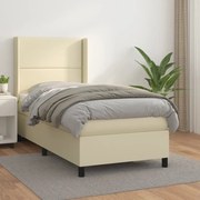 Cama com molas/colchão 90x200 cm couro artificial cor creme