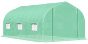 Outsunny Estufa Tipo Túnel 450x300x200 cm Estufa de Jardim com Porta e 6 Janelas Enroláveis Cobertura de PE e Aço Verde | Aosom Portugal