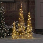 vidaXL Árvore de Natal 3 pcs Branco quente 20 x 20 x 80 cm PET