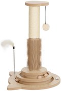 PawHut Arranhador para Gatos 49 cm Mini Arranhador para Gatos com Poste de Sisal com Pena e Bola de Brincar 32x32x49 cm Carvalho