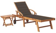 vidaXL Espreguiçadeira com mesa e almofadão madeira de teca maciça