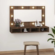 Armário espelhado com LED 90x31,5x62 cm carvalho castanho