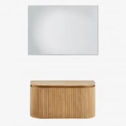 Conjunto De Móvel De Casa De Banho Suspenso Em Madeira De Manga Analis Madeira Natural & Sem Lavatório & Led Retangular E Anti-embaciamento - Sklum