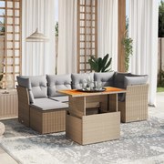 vidaXL 7 pcs conjunto de sofás p/ jardim com almofadões vime PE bege