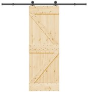 vidaXL Porta de correr com ferragens 70x210 cm madeira de pinho maciça