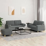 vidaXL 3 pcs conjunto de sofás com almofadas tecido cinzento-escuro