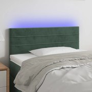 Cabeceira de cama c/luzes LED veludo 100x5x78/88cm verde-escuro