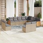 vidaXL 12 pcs conjunto de sofás p/ jardim com almofadões vime PE bege