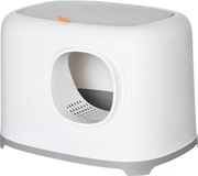 PawHut Caixa de Areia para Gatos Caixa de Areia Fechada para Gatos com Bandeja Teto Abatível Orifício de Entrada 55x40x39cm Branco | Aosom Portugal
